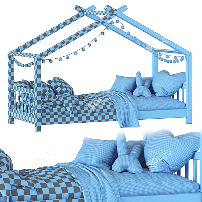 Wooden House Bed for Children 3D model image 4
