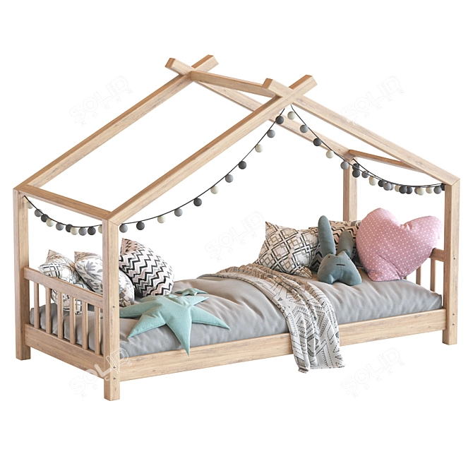 Wooden House Bed for Children 3D model image 5