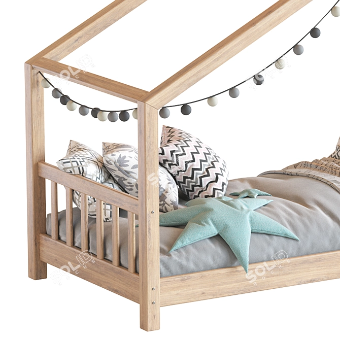 Wooden House Bed for Children 3D model image 7