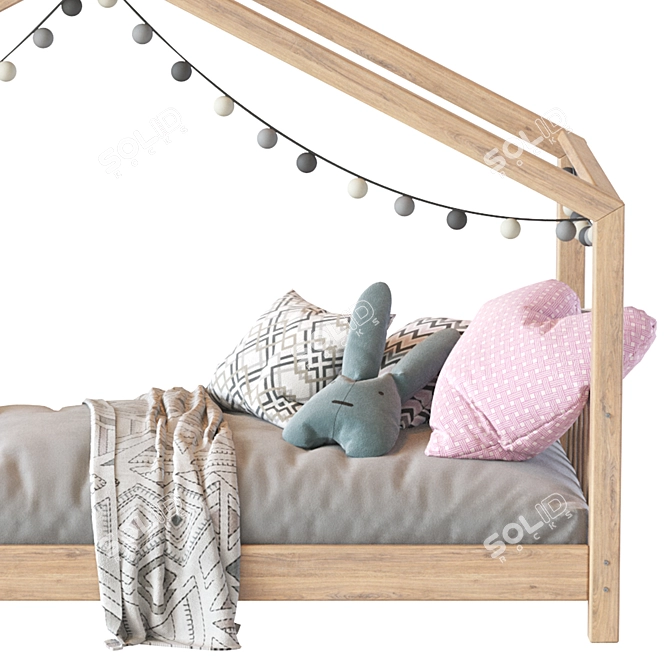 Wooden House Bed for Children 3D model image 8
