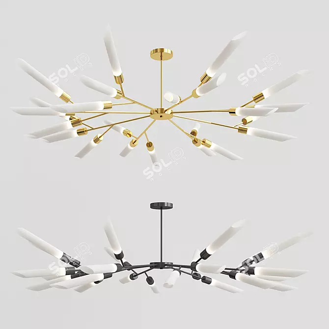 Elegant Black and Gold LED Chandelier 3D model image 1