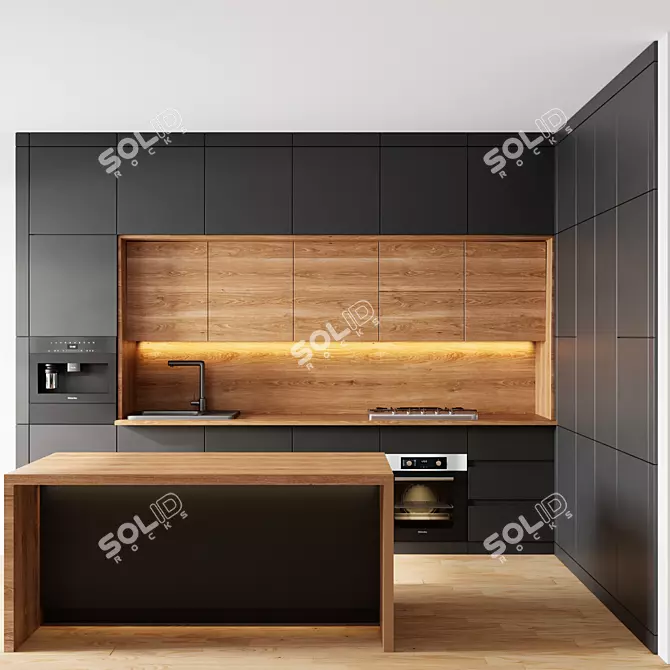 Sleek Modern Kitchen Island 3D model image 1