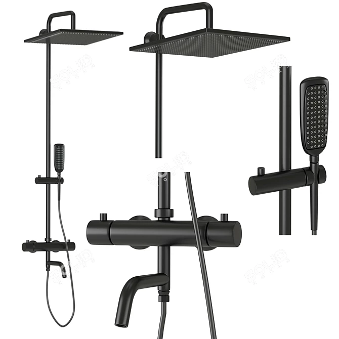 Gappo Black Thermostatic Shower System 3D model image 1