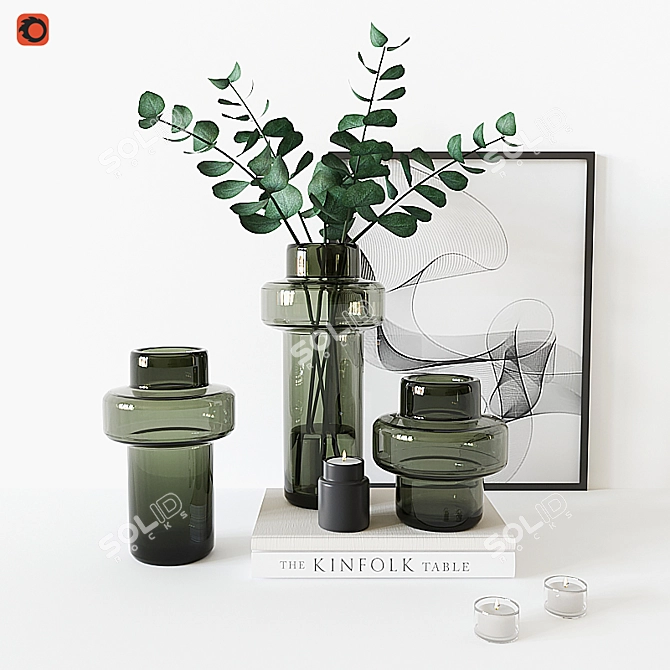 Elegant Glass Vase Set 3D model image 1