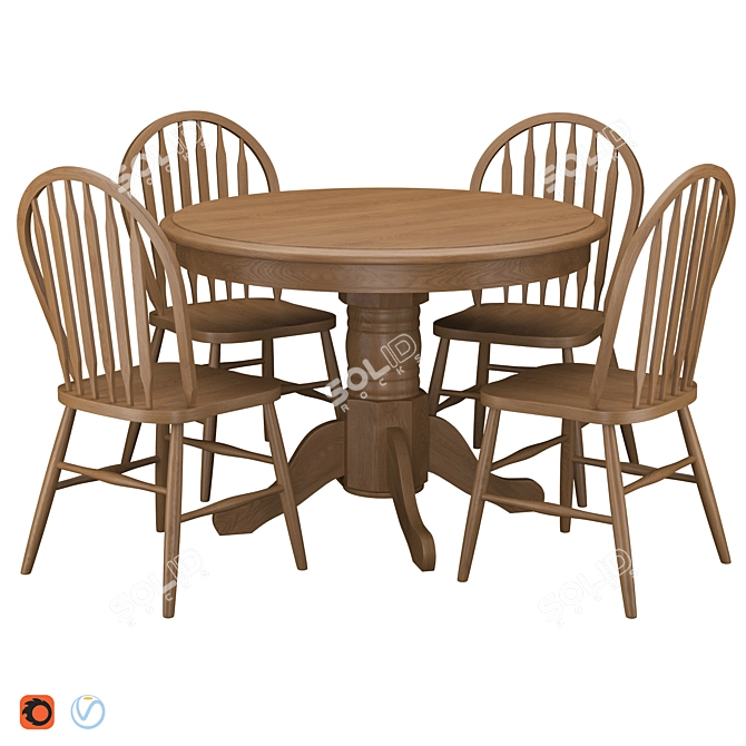 Modern Round Dining Table & Chairs Set 3D model image 1