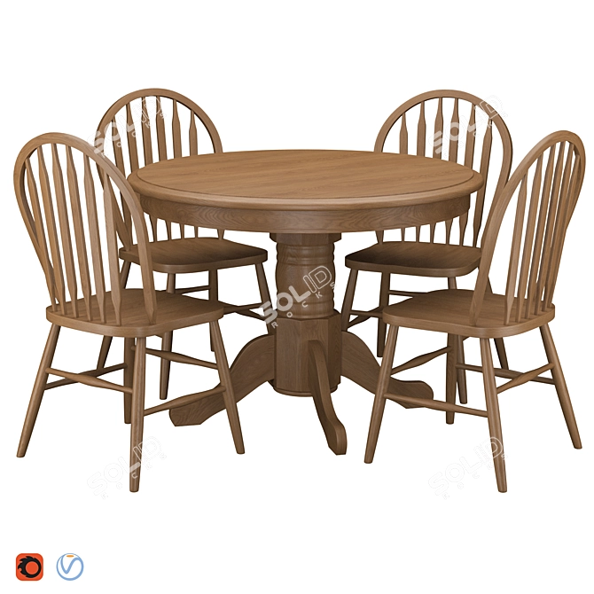 Modern Round Dining Table & Chairs Set 3D model image 7