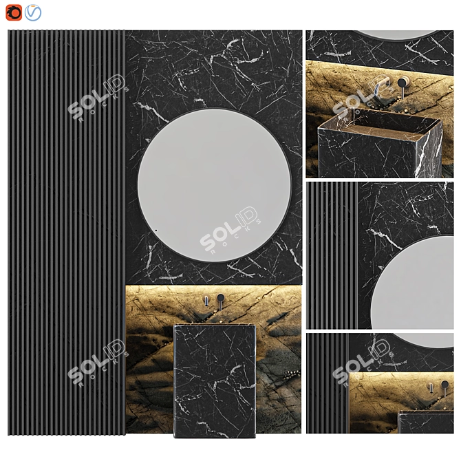 Elegant Black Marble Bathroom Set 3D model image 1