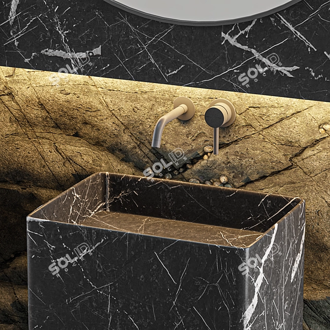 Elegant Black Marble Bathroom Set 3D model image 3