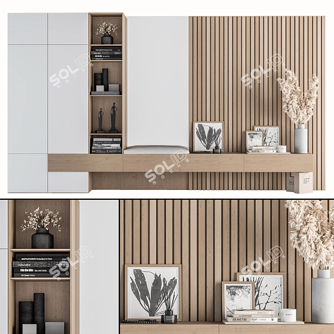 Modern Wood & White Hallway Set 3D model image 1