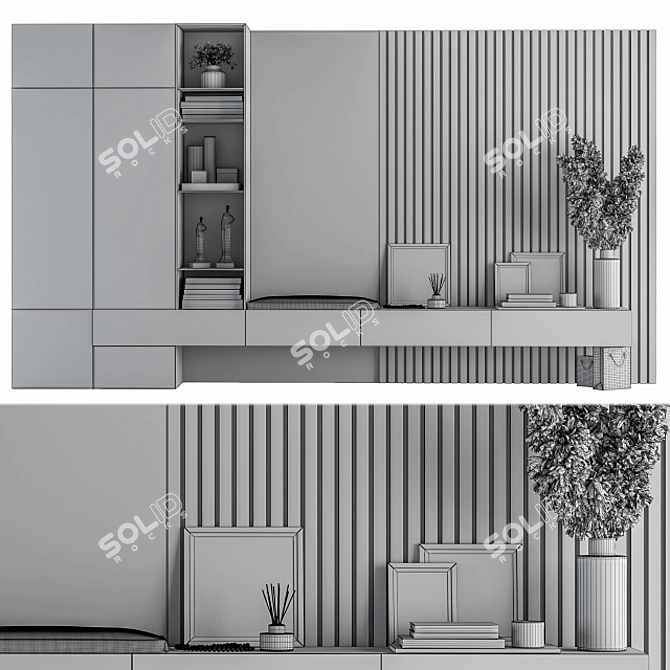 Modern Wood & White Hallway Set 3D model image 4