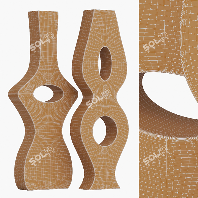 Elegant Metallic Floor Vase Set 3D model image 6