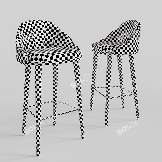 Elegant Velvet Brass Bar Chair 3D model image 2