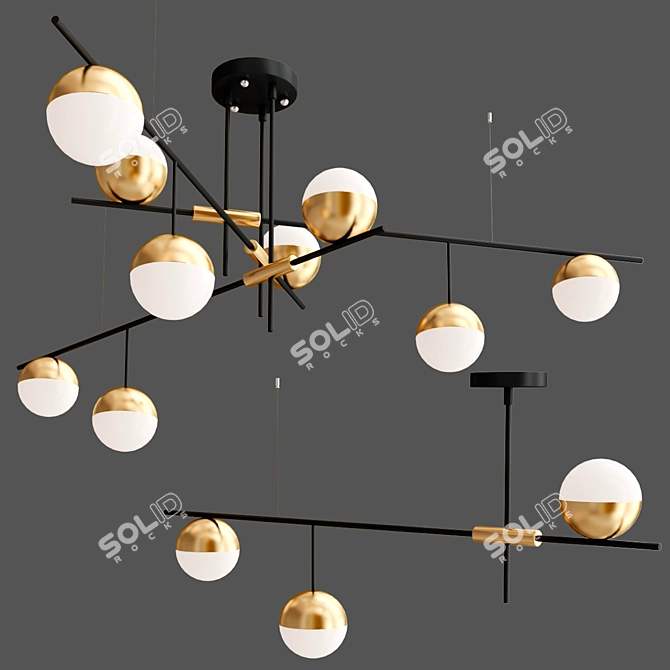 Sleek Metal and Glass Chandeliers 3D model image 1