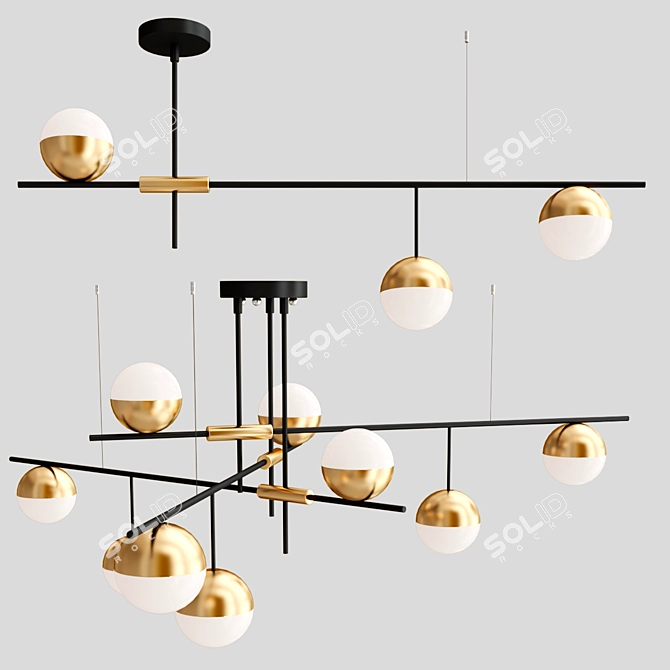 Sleek Metal and Glass Chandeliers 3D model image 4