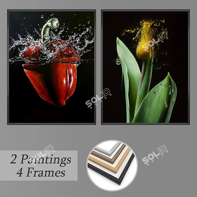 Assorted Wall Art Set: 2 Paintings, 4 Frames 3D model image 1