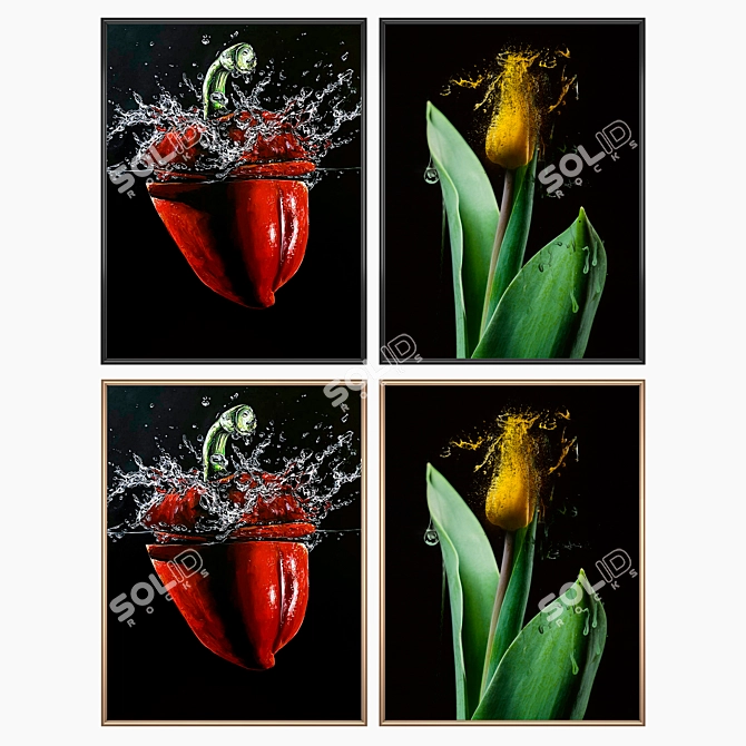 Assorted Wall Art Set: 2 Paintings, 4 Frames 3D model image 2