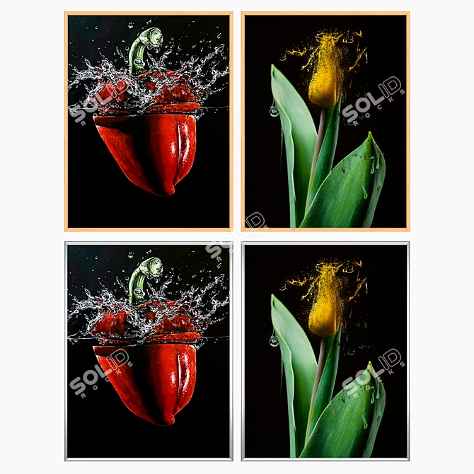 Assorted Wall Art Set: 2 Paintings, 4 Frames 3D model image 3