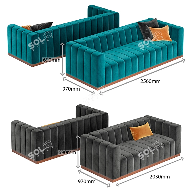 Sophisticated Forte Sofa Collection 3D model image 4