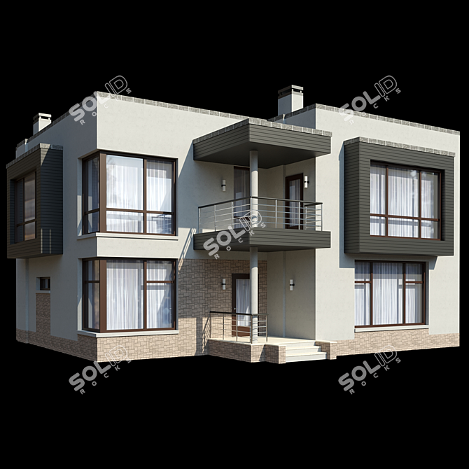 Spacious Two-Story Cottage with Terrace and Balcony 3D model image 1