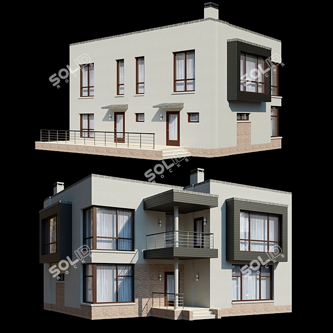 Spacious Two-Story Cottage with Terrace and Balcony 3D model image 6