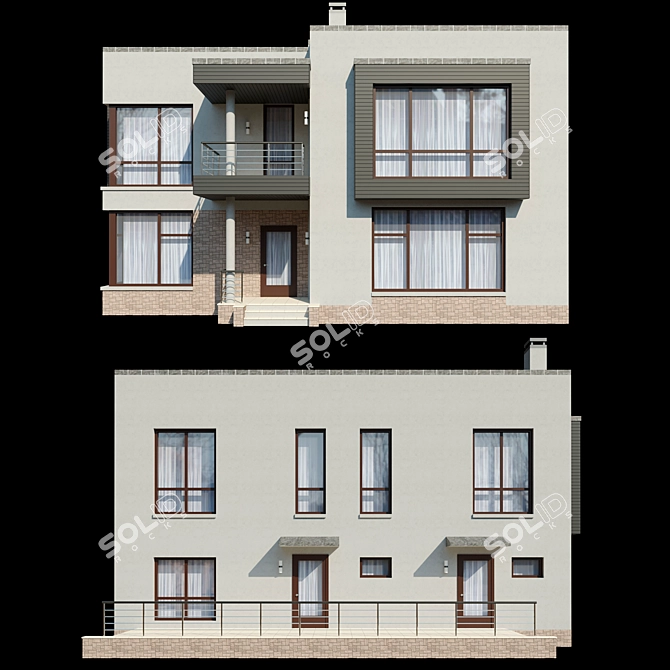 Spacious Two-Story Cottage with Terrace and Balcony 3D model image 8