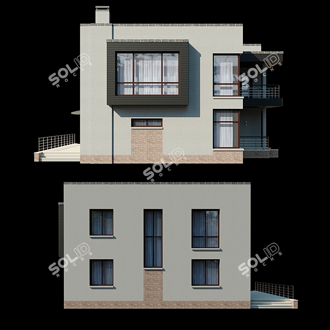 Spacious Two-Story Cottage with Terrace and Balcony 3D model image 9