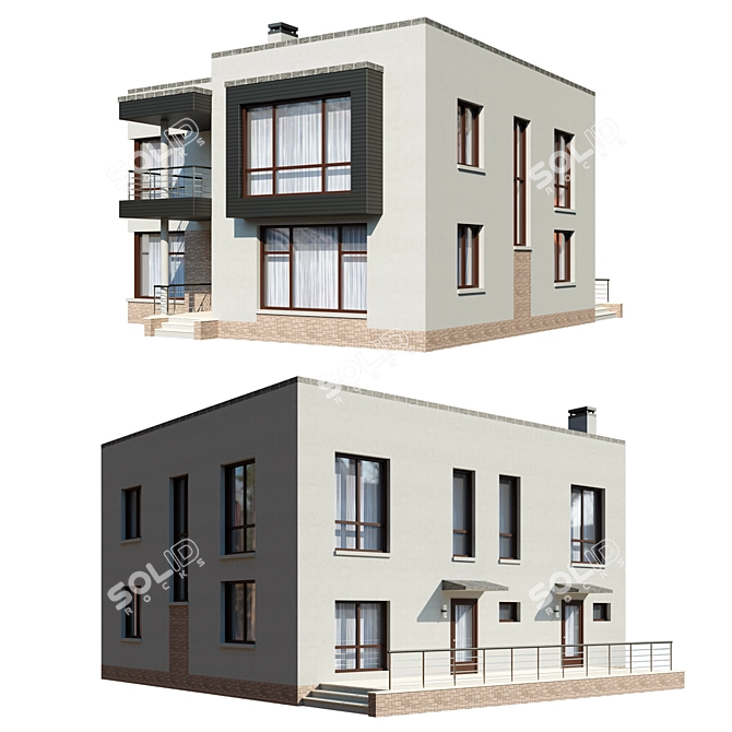 Spacious Two-Story Cottage with Terrace and Balcony 3D model image 14