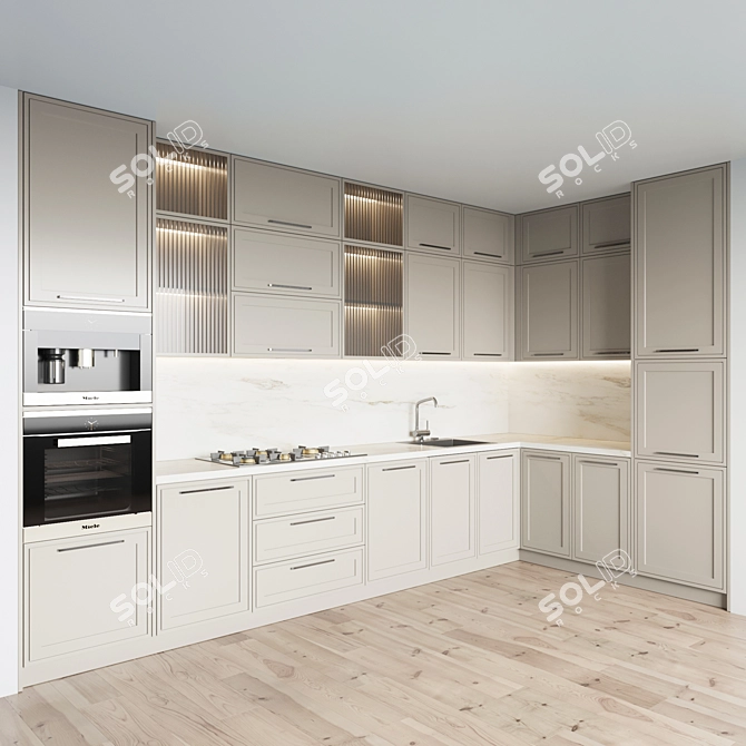 Modern Kitchen Set: Gas Hob, Sink, Oven, Hood 3D model image 1