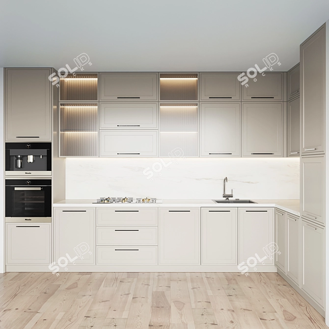 Modern Kitchen Set: Gas Hob, Sink, Oven, Hood 3D model image 3