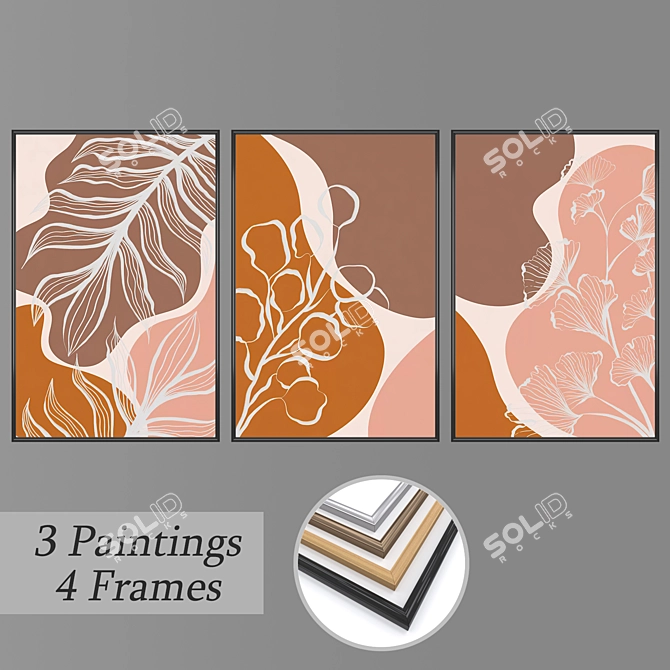 Elegant Art Set: 3 Paintings 3D model image 1