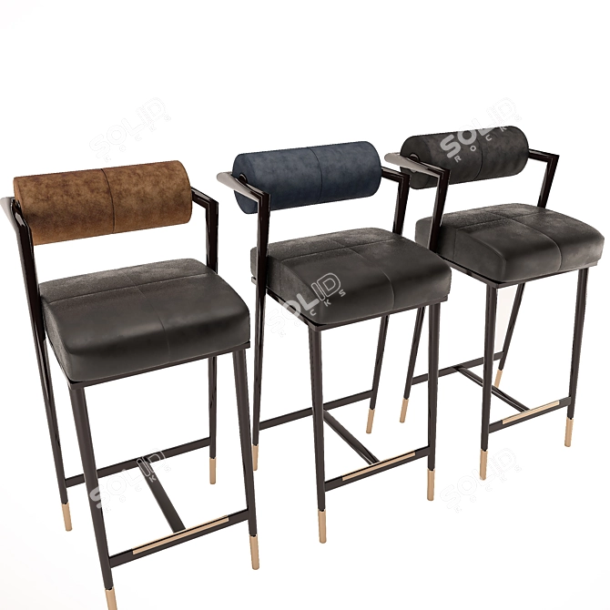 Modern Velvet and Leather Bar Chair 3D model image 2