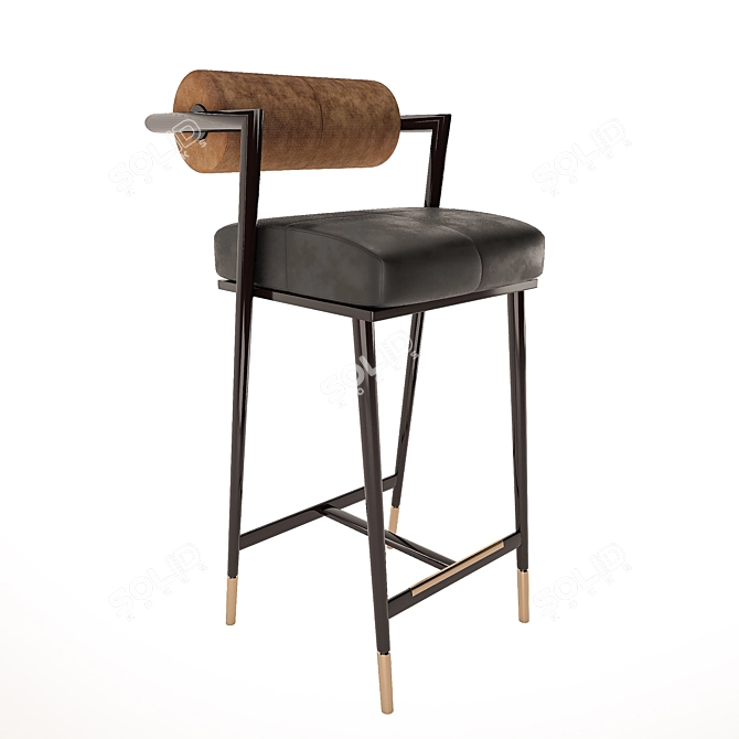 Modern Velvet and Leather Bar Chair 3D model image 4