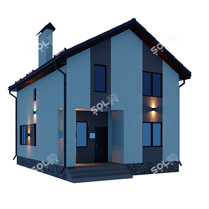 Geometric Cottage with Night Illumination 3D model image 3