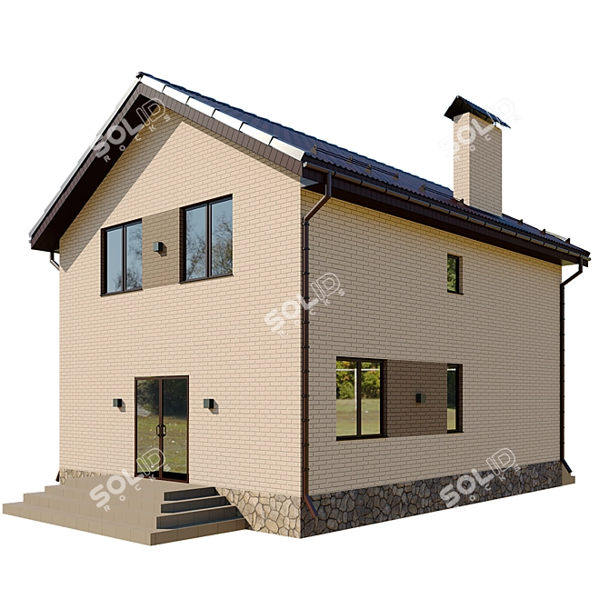 Geometric Cottage with Night Lighting 3D model image 2