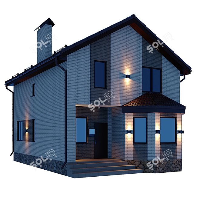 Geometric Cottage with Night Lighting 3D model image 3
