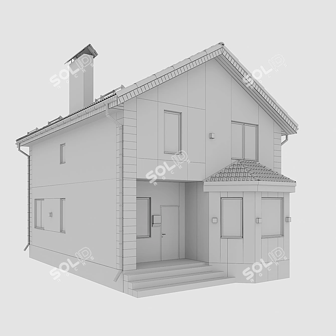 Geometric Cottage with Night Lighting 3D model image 4