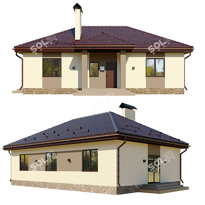 Geometric Roof Cottage with Night Lighting 3D model image 1