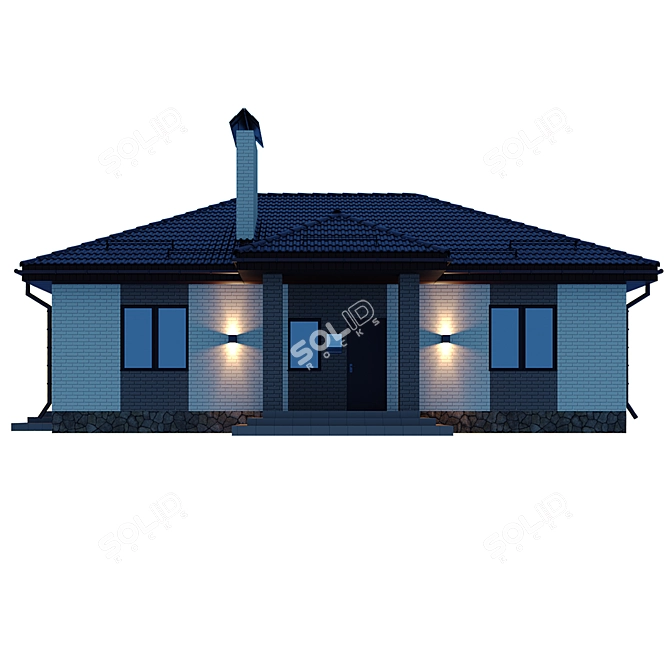 Geometric Roof Cottage with Night Lighting 3D model image 3