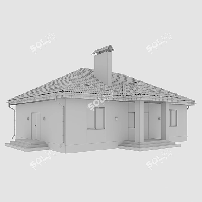 Geometric Roof Cottage with Night Lighting 3D model image 5