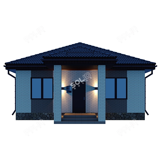 Geometric Cottage with Night Lighting 3D model image 3