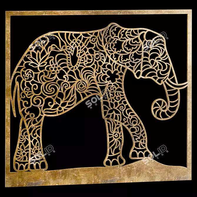 Elephant Panel: Handcrafted Art 3D model image 1