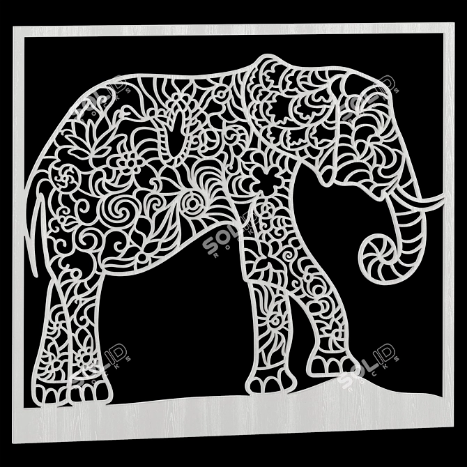 Elephant Panel: Handcrafted Art 3D model image 2