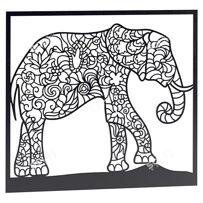 Elephant Panel: Handcrafted Art 3D model image 4