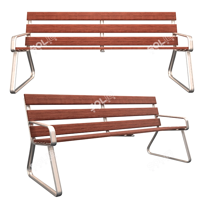 Alure Modern Aluminum and Wood Bench 3D model image 2