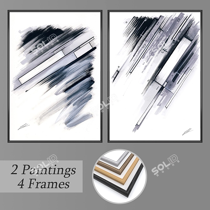 Modern Wall Art Set with Variety of Frames 3D model image 1