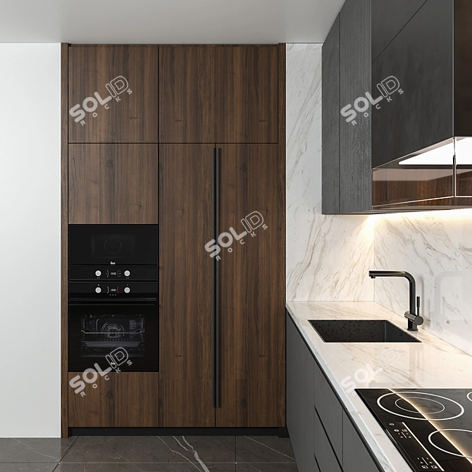 Modern Kitchen with Bar Counter 3D model image 3