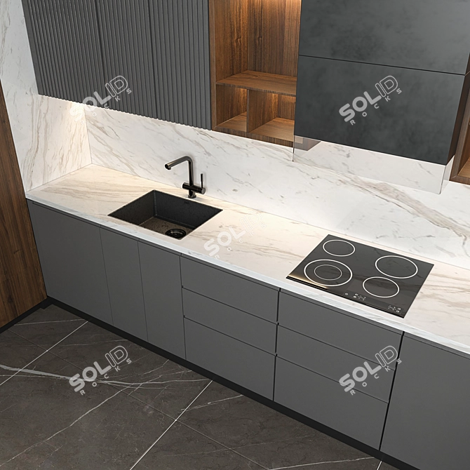 Modern Kitchen with Bar Counter 3D model image 4