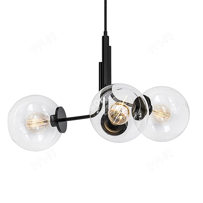 Elegant Black Glass Globe Chandelier 3D model image 1