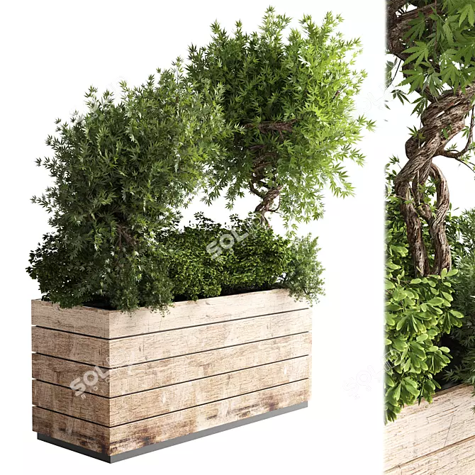 Natural Wood Outdoor Plant Pot (18") 3D model image 1