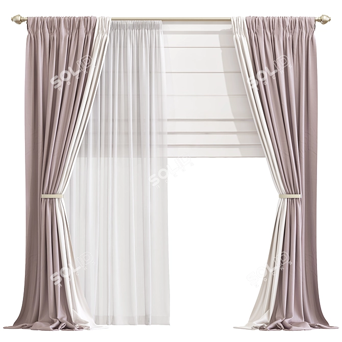 Elegant Velvet Curtain 3D model image 1